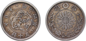 Japan Empire M4 (1871) 年四治明 50 Sen - Meiji Silver (.800) (2648309) 12.4g XF Y 4a JNDA 01-13A
