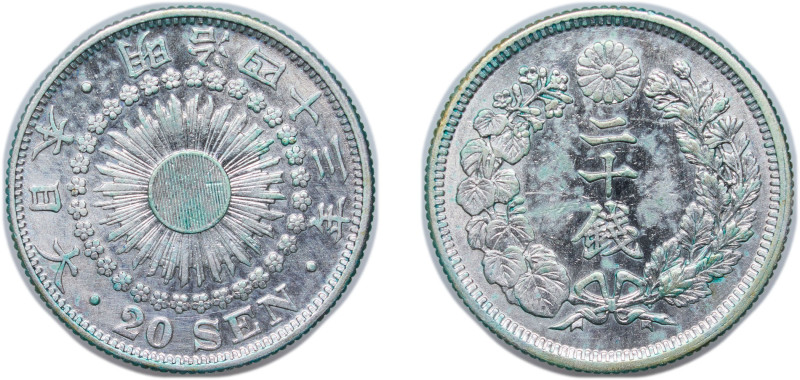 Japan Empire M43 (1910) 年三十四治明 20 Sen - Meiji Silver (.800) (21175298) 4g AU Y 3...