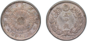 Japan Empire T4 (1915) 年四正大 50 Sen - Taishō Silver (.800) (2011253) 10.1g AU Y 37 JNDA 01-15