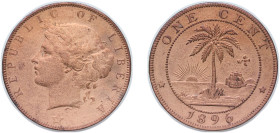 Liberia Republic 1896 H 1 Cent Bronze Heaton and Sons / The Mint Birmingham Limited (358000) 5.6g VF KM 5