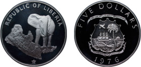 Liberia Republic 1976 5 Dollars Silver (.900) Royal Mint (3683) 35.7g PF KM 29