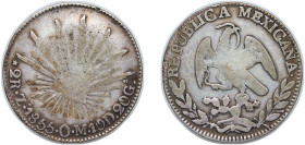 Mexico Federal Republic 1855 Zs OM 2 Reales Silver (.903) Zacatecas Mint 6.4g VF KM 374.12