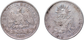 Mexico Federal Republic 1872 Zs H 1 Peso Silver (.903) Zacatecas Mint (4039000) 27g VF KM 408.8