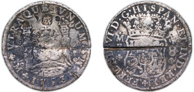 Mexico Spanish colony 1753 Mo MF 8 Reales - Fernando VI "成, 恒元" Silver (.917) Mexico City Mint 26.7g Chopmarked KM 104