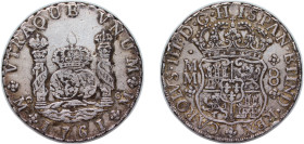 Mexico Spanish colony 1761 Mo MM 8 Reales - Carlos III Silver (.917) Mexico City Mint 27g XF Tooled KM 105