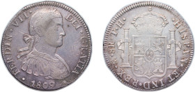 Mexico Spanish colony 1809 Mo TH 8 Reales - Fernando VII Silver (.903) Mexico City Mint 27g XF KM 110