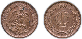 Mexico United Mexican States 1906 Mo 1 Centavo Bronze Mexico City Mint 3g UNC KM 415 Schön 11