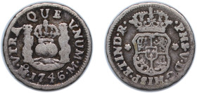 Mexico United Mexican States 1746 M ½ Real - Felipe V Silver (.917) Mexico City Mint 1.6g VF KM 66