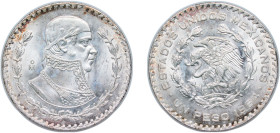 Mexico United Mexican States 1964 Mo 1 Peso Billon (.100 silver) (Copper .700, Nickel .100, Zinc .100) Mexico City Mint (15615000) 16.1g BU KM 459 Sch...