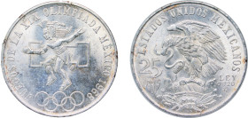 Mexico United Mexican States 1968 Mo 25 Pesos (Olympic Games) Silver (.720) Mexico City Mint (27182000) 22.6g UNC KM 479