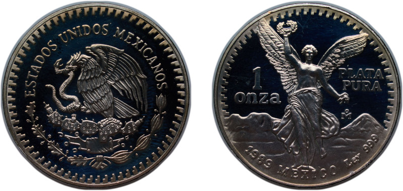 Mexico United Mexican States 1989 Mo 1 Onza "Libertad" Silver (.999) Mexico City...