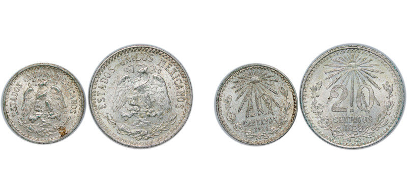 Mexico United Mexican States 1928 M Centavos (2 Lots) Silver (.720) Mexico City ...
