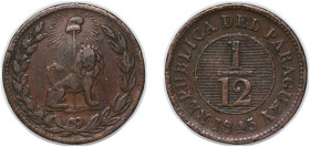 Paraguay Republic 1845 1⁄12 Real Copper 6.2g VF KM 1