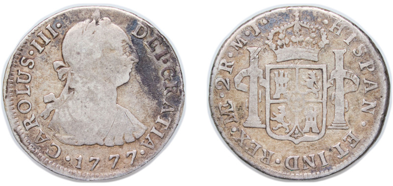 Peru Spanish colony 1777 LIMA MJ 2 Reales - Carlos III (portrait) Silver (.903) ...