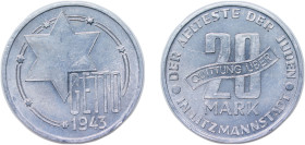 Poland General Government 1943 20 Mark (Jewish Ghetto Coinage Al) Aluminium (600) 4.8g UNC KM Tn4 Schön 5 J L5