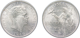 Romania Kingdom 1946 100 000 Lei - Mihai I Silver (.700) (2002000) 25.3g UNC KM 71 Schön 87 Dav ECT 277