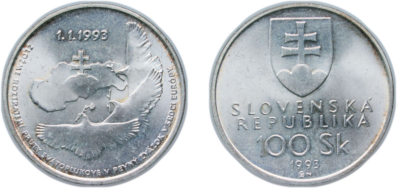 Slovakia Republic 1993 MK 100 Korún (Independence) Silver (.750) Kremnica Mint (...