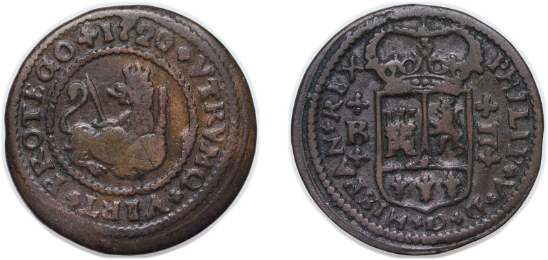 Spain Kingdom 1720 B 2 Maravedis - Felipe V (Barcelona and Zaragoza) Copper Barc...