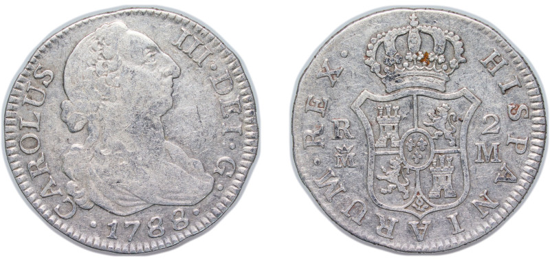 Spain Kingdom 1788 M M 2 Reales - Carlos III (2nd type) Silver (.813) Madrid Min...