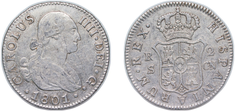 Spain Kingdom 1801 S CN 2 Reales - Carlos IV Silver (.806) Seville Mint 5.9g XF ...