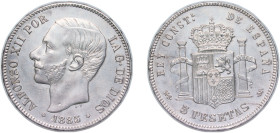 Spain Kingdom 1885 *18-87 MSM 5 Pesetas - Alfonso XII (3rd portrait) Silver (.900) Madrid Mint (11802513) 25.1g AU KM 688