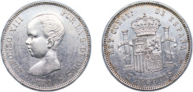 Spain Kingdom 1889 *18-89 MPM 5 Pesetas - Alfonso XIII (1st portrait) Silver (.900) Madrid Mint (4681328) 25.1g AU KM 689