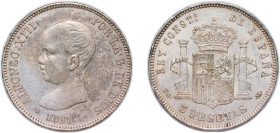 Spain Kingdom 1891 *18-91 PGM 5 Pesetas - Alfonso XIII (1st portrait) Silver (.900) Madrid Mint (11659556) 25g XF KM 689