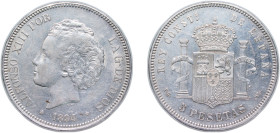 Spain Kingdom 1894 *18-94 PGV 5 Pesetas - Alfonso XIII (2nd portrait) Silver (.900) Madrid Mint (3871000) 24.9g AU KM 700