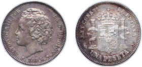 Spain Kingdom 1894 *18-94 PGV 1 Peseta - Alfonso XIII (2nd portrait) Silver (.835) Madrid Mint (1044000) 5g XF KM 702