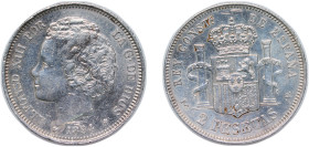 Spain Kingdom 1894 *18-94 PGV 2 Pesetas - Alfonso XIII (2nd portrait) Silver (.835) Madrid Mint (279000) 9.9g AU KM 704