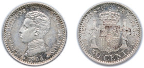 Spain Kingdom 1904 *0-4 SMV 50 Centimos - Alfonso XIII (4th portrait) Silver (.835) Madrid Mint (4851000) 2.5g UNC KM 723