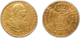 Spain Kingdom 1803 M FA 2 Escudos - Carlos IV Gold (.875) Madrid Mint 6.7g XF KM 435.1