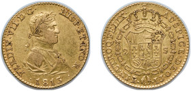 Spain Kingdom 1813 M IJ 2 Escudos - Fernando VII Gold (.875) Madrid Mint 6.7g XF KM 480