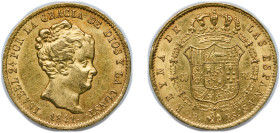 Spain Kingdom 1841 B PS 80 Reales - Isabel II (Small head) Original luster Gold (.875) Barcelona Mint 6.8g AU KM A579