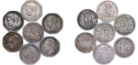 Spain Kingdom 1870-1904 1 Peseta (7 Lots) Silver (.835) Madrid Mint VF