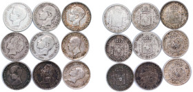 Spain Kingdom 1880-1826 50 Centimos (9 Lots) Silver (.835) Madrid Mint VF