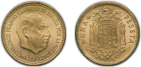 Spain Nationalist Government 1953 *19-56 1 Peseta - Francisco Franco (Benlliure) Aluminium bronze Madrid Mint (108000000) 3.6g UNC KM 775