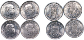 Spain Nationalist Government 1949 5 Pesetas - Francisco Franco (4 Lots) Nickel Madrid Mint AU KM 778