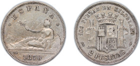 Spain Provisional Government 1870 *18-74 DEM 2 Pesetas Silver (.835) Madrid Mint (14892932) 10g VF KM 654