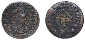 Spain Principality of Catalonia Spanish states 1644 Seiseno - Luis XIV Copper Barcelona Mint 3.4g VF Cal 140