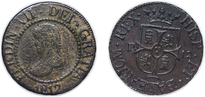 Spain Kingdom of Majorca Spanish states 1812 12 Dineros - Fernando VII Copper 6....