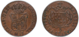 Spain Principality of Catalonia Spanish states 1823 3 Quartos - Ferdinand VII (3 QUAR) Copper Barcelona Mint 7.1g VF KM 80