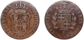 Spain Principality of Catalonia Spanish states 1823 6 Quartos - Ferdinand VII (6 QUAR) Copper Barcelona Mint 13.6g VF KM 81