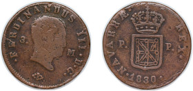 Spain Kingdom of Navarre Spanish states 1830 PP 3 Maravedis - Fernando VII Copper 6.3g VF KM 131 Cal 1645