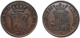 Spain Principality of Catalonia Spanish states 1841 6 Cuartos - Isabella II (6 CUAR) Copper Barcelona Mint 14.4g VF KM 128