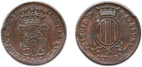 Spain Principality of Catalonia Spanish states 1841 3 Cuartos (3 CUAR) Copper Barcelona Mint 7.2g XF KM 126