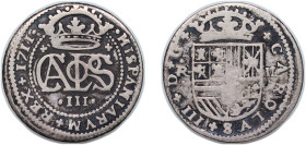 Spain Principality of Catalonia Spanish states 1711 2 Reales - Carlos III (pretender) Silver (.931) Barcelona Mint 4.7g VF KM PT5