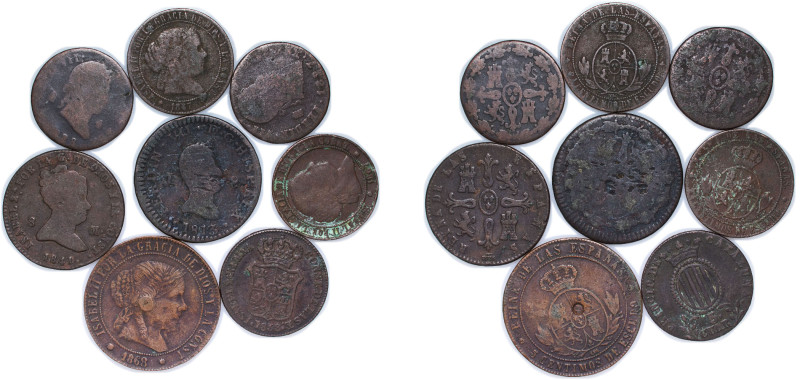 Spain Kingdom 19th Century Copper Coins (8 Lots) Copper VF