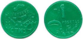 Spain Nationalist Government ND 1 Peseta - Handweaving Cooperative (BARCELONA, RARE) Green plastic 1.5g AU