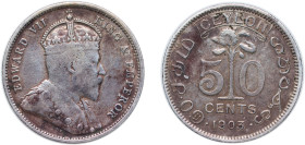 Sri Lanka British Ceylon colony 1903 50 Cents - Edward VII Silver (.800) Royal Mint (Tower Hill) (800000) 5.8g VF KM 99